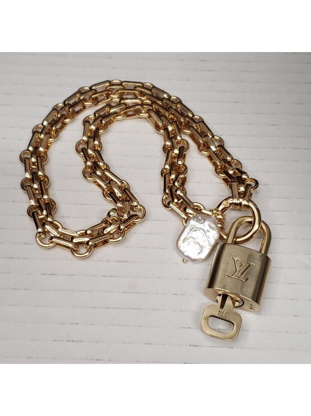 Authentic Louis Vuitton Lock & Key w/ Unbranded Stainless Steel Chain Necklace - Picture 6 of 16